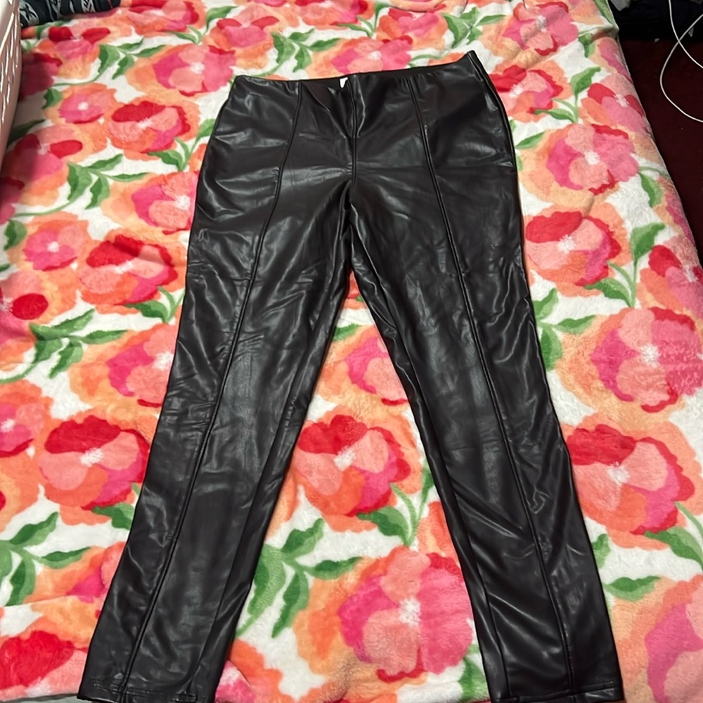 Faux leather leggings.